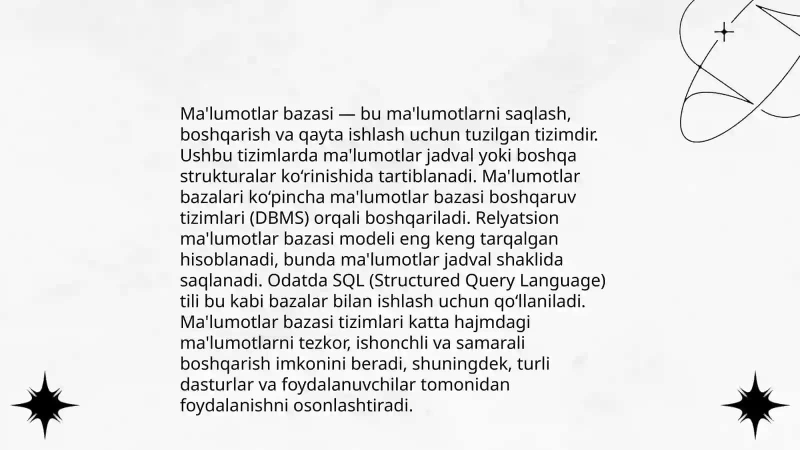 Ma'lumotlarni bazasini boshqarish tizimlari.Micrasoft Access 4
