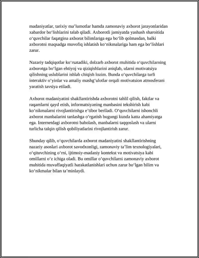 OʻQUVCHILARDA AXBOROT MADANIYATINI SHAKILLANTIRISH TEXNALOGIYASI 4