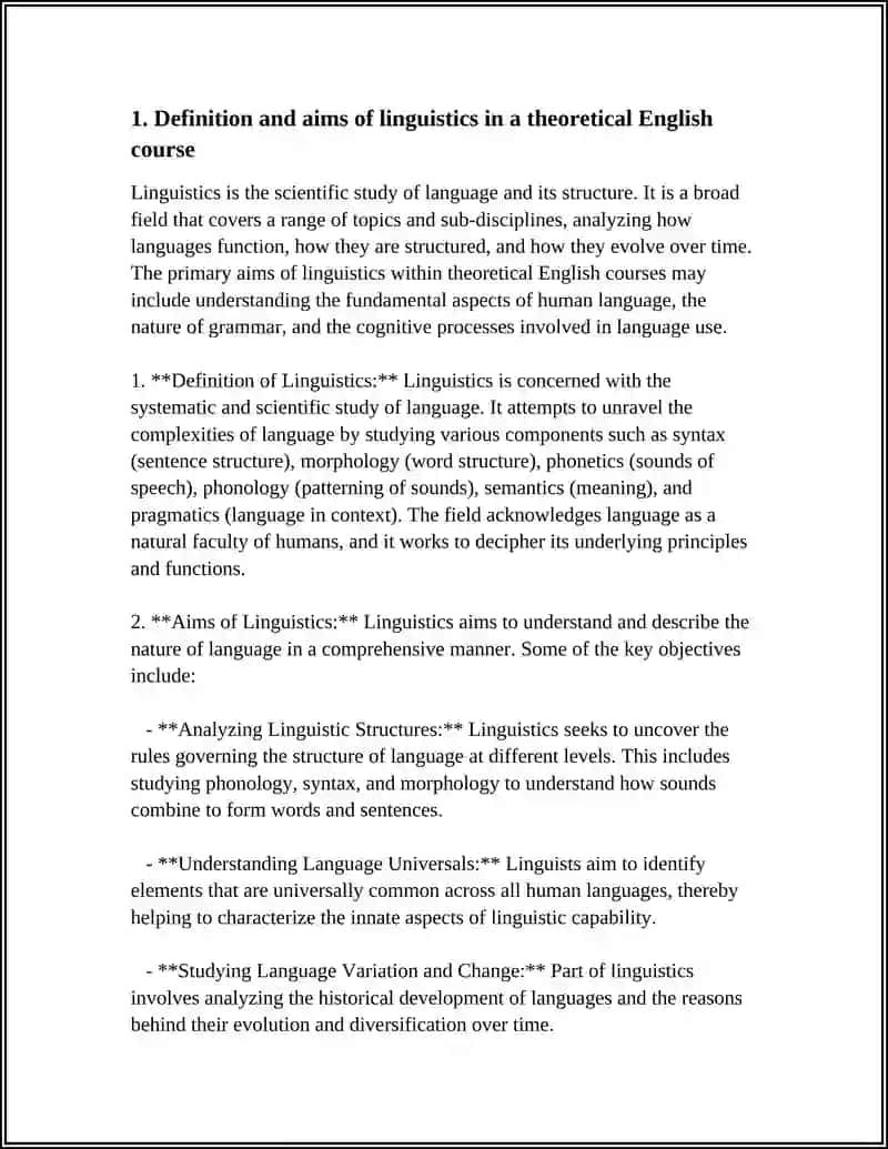 The Subject and Scope of Theoretical English Course 4