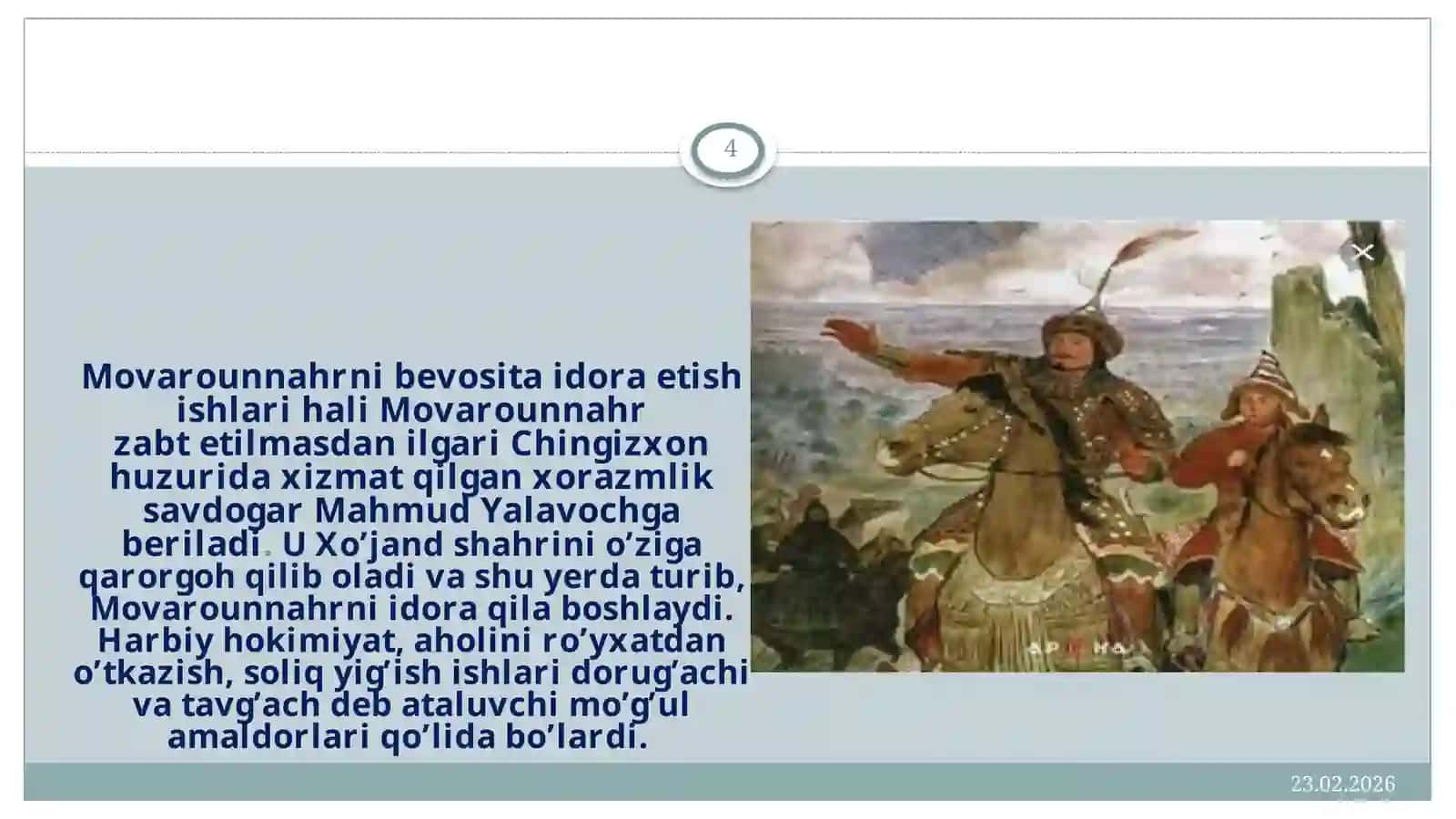 CHIG’ATOY ULUSI DAVRIDA YER EGALIGI VA QISHLOQ XO’JALIGI 4