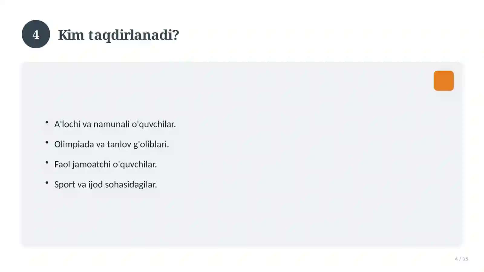 Faxriy yorliq maktab o'quvchilari uchun 4