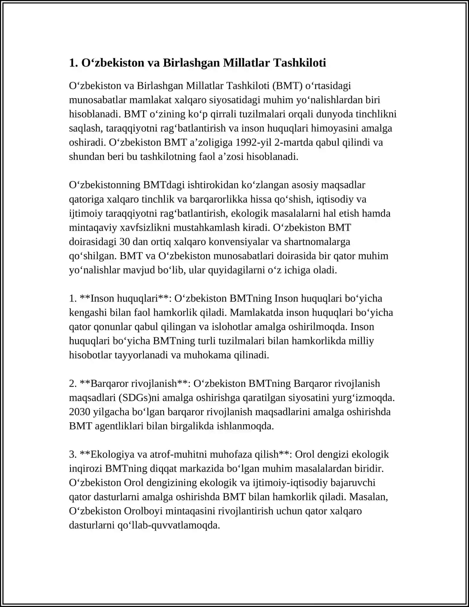 O‘ZBEKISTONNING XALQARO TASHKILOTLAR BILAN HAMKORLIK ALOQALARI 4