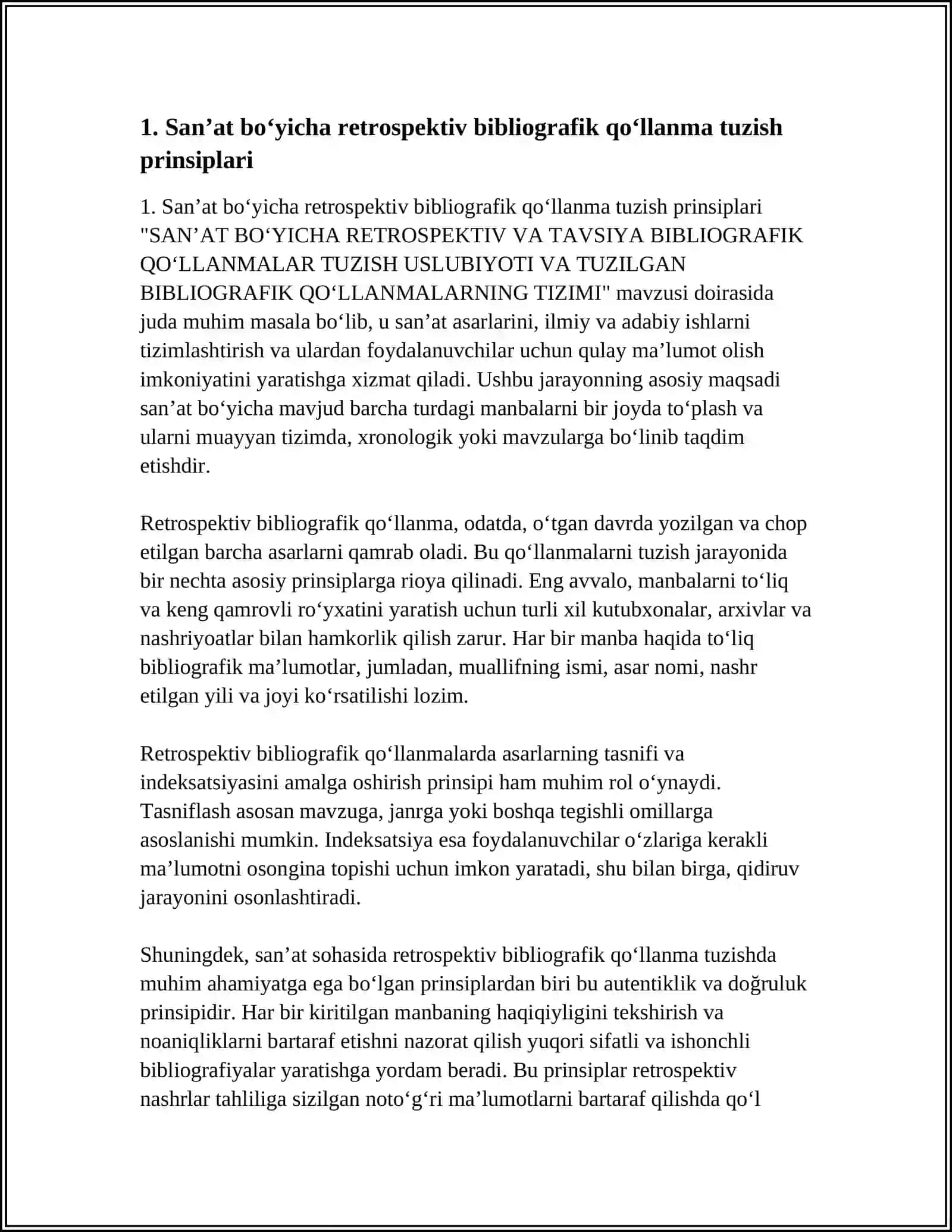 SAN’AT BO‘YICHA RETROSPEKTIV VA TAVSIYA BIBLIOGRAFIK QO‘LLANMALAR TUZISH USLUBIYOTI VA TUZILGAN BIBLIOGRAFIK QO‘LLANMALARNING TIZIMI 4