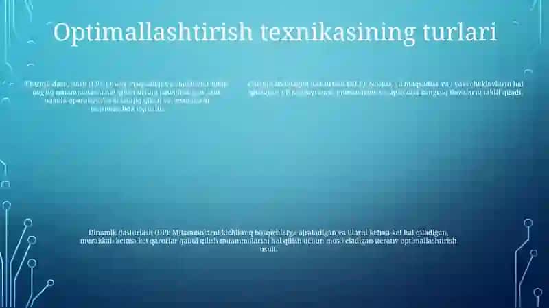 Texnologik Jarayonlarni Optimallashtirish Asoslari 4
