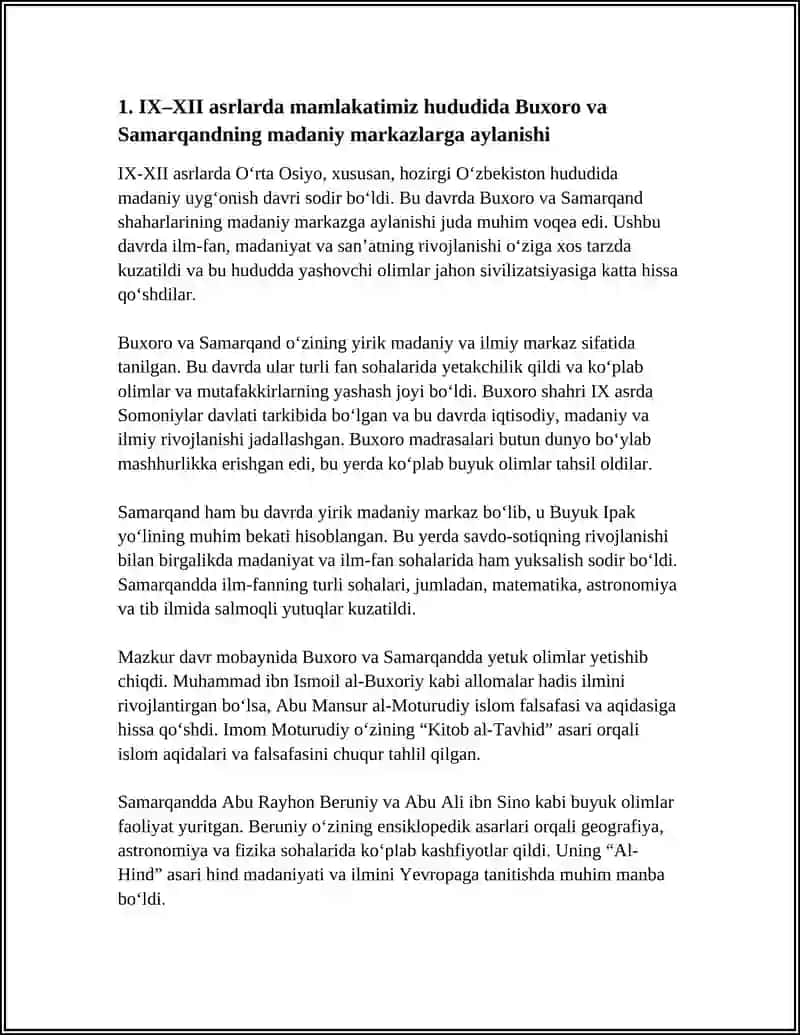 IX-XII ASRLARDA MAMLAKATIMIZ HUDUDIDA RO‘Y BERGAN MADANIY UYG‘ONISH (RENESSANS) 4