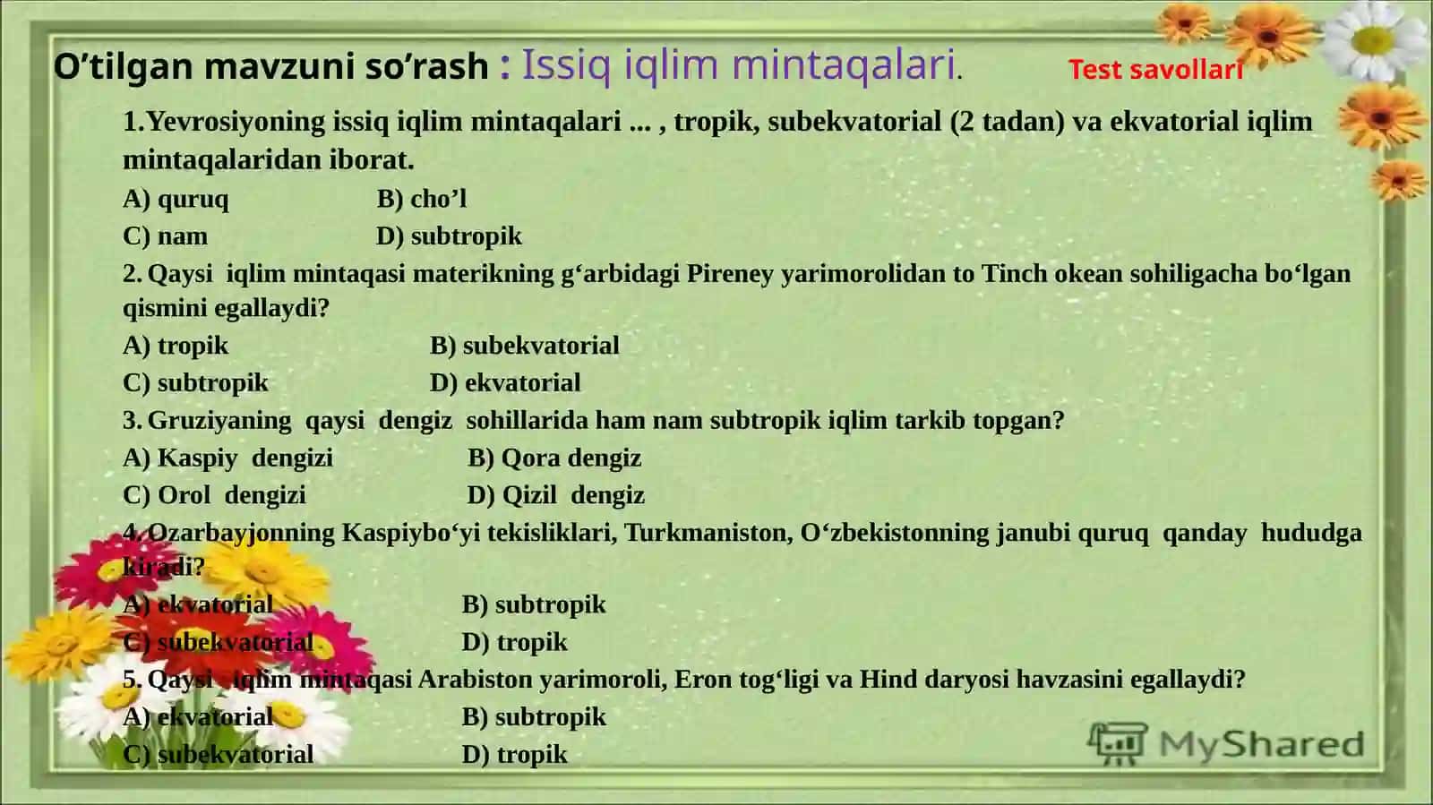 6-sinf Geografiya fanidan YevroOsiyoning ichki suvlari mavzusida ochiq dars ishlanma 4