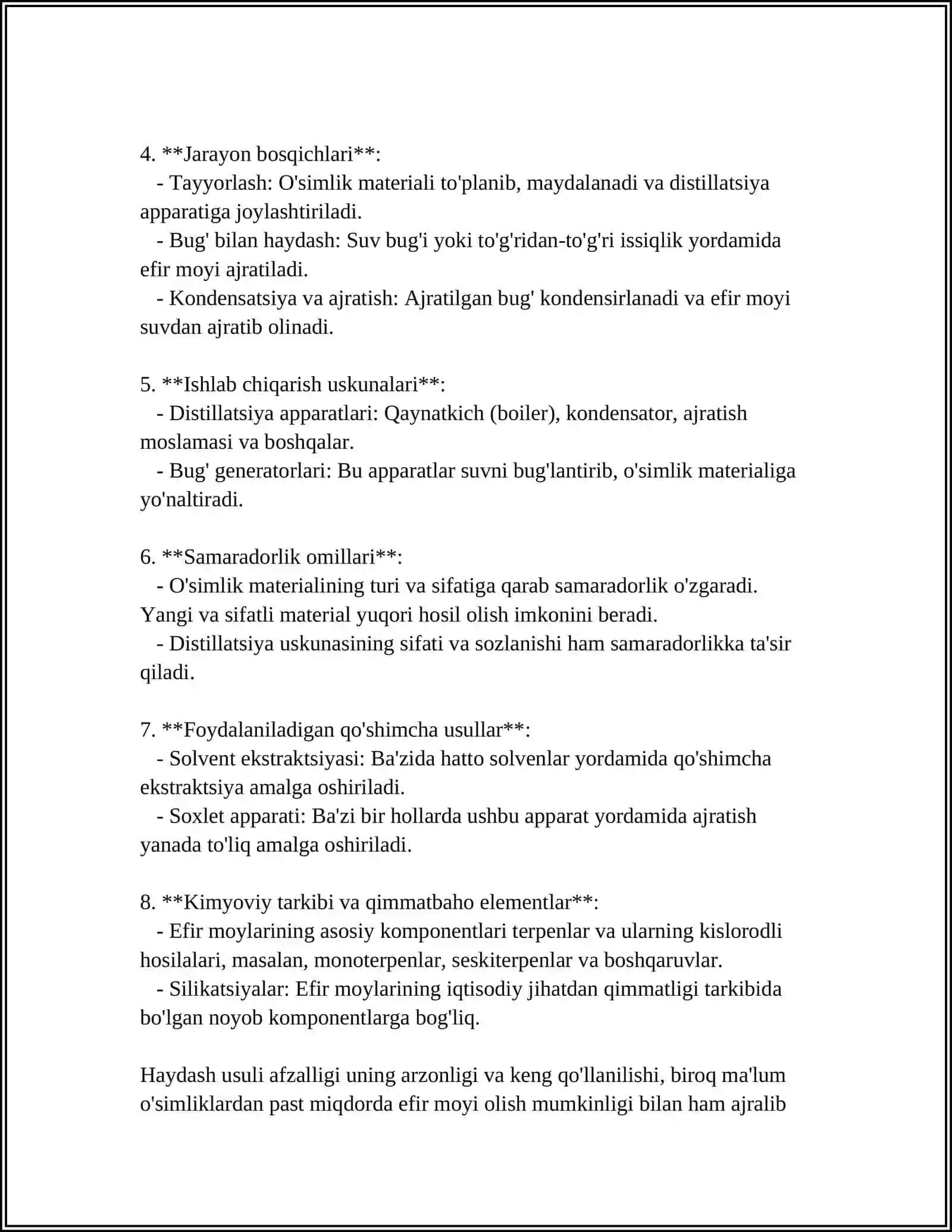 HAYDASH CHO'KMA HOSIL QILISH EKSTRAKSIYA XROMATOGRAFIYA AJRATISH USULLARINI TEXNOLOGIYADA QO'LLANILISHI 4