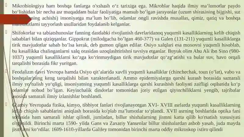 Kirish. Mikrobiologiya fanining maqsadi va vazifalari, rivojlanish tarixi 4