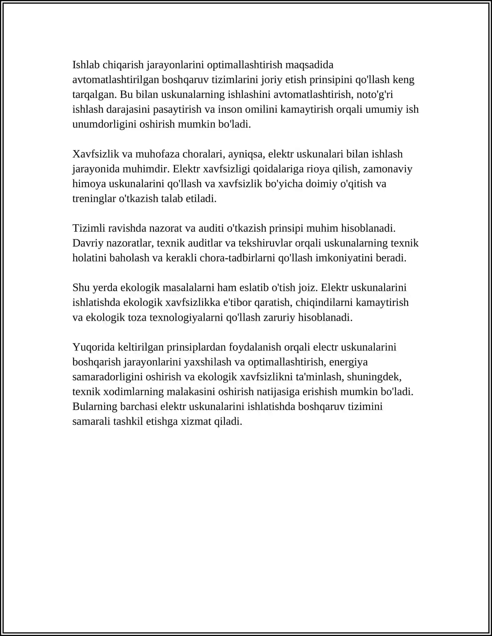 Elektr uskunalarini ishlatishda boshqaruv tizimini tashkil etish prinsiplari 4