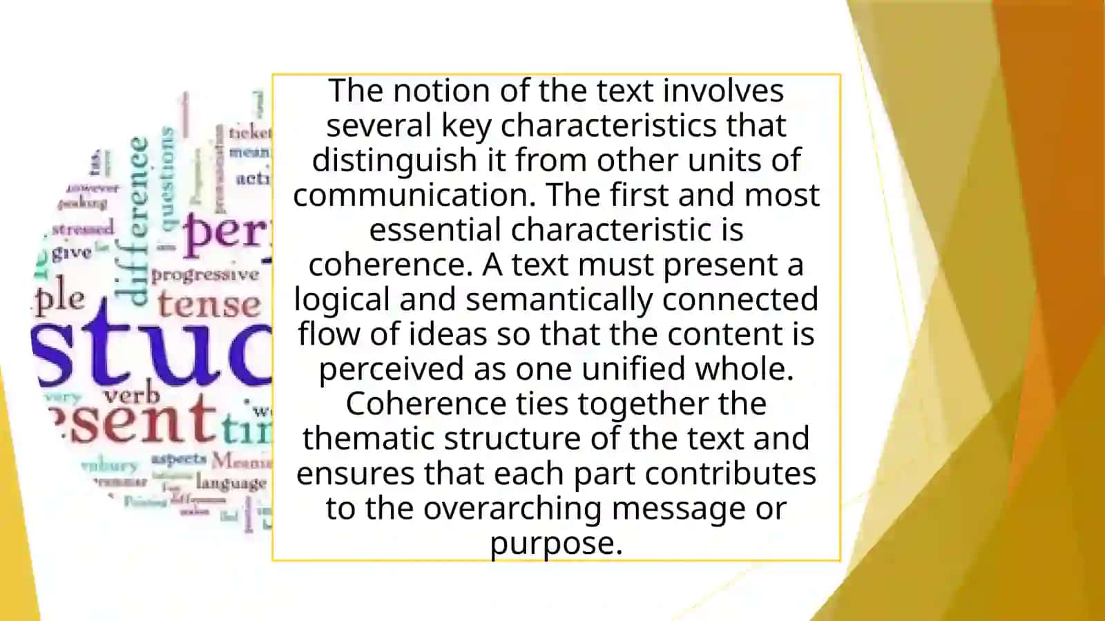 Text as a subject of stylistic study. The notion of the text and its characteristics 4