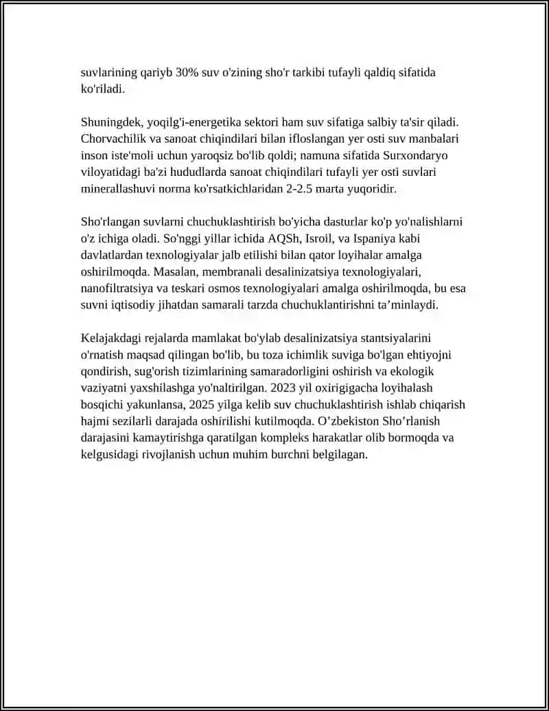 Oʻzbekiston sharoitida shoʻr suv manbalarining hududiy tahlili 4