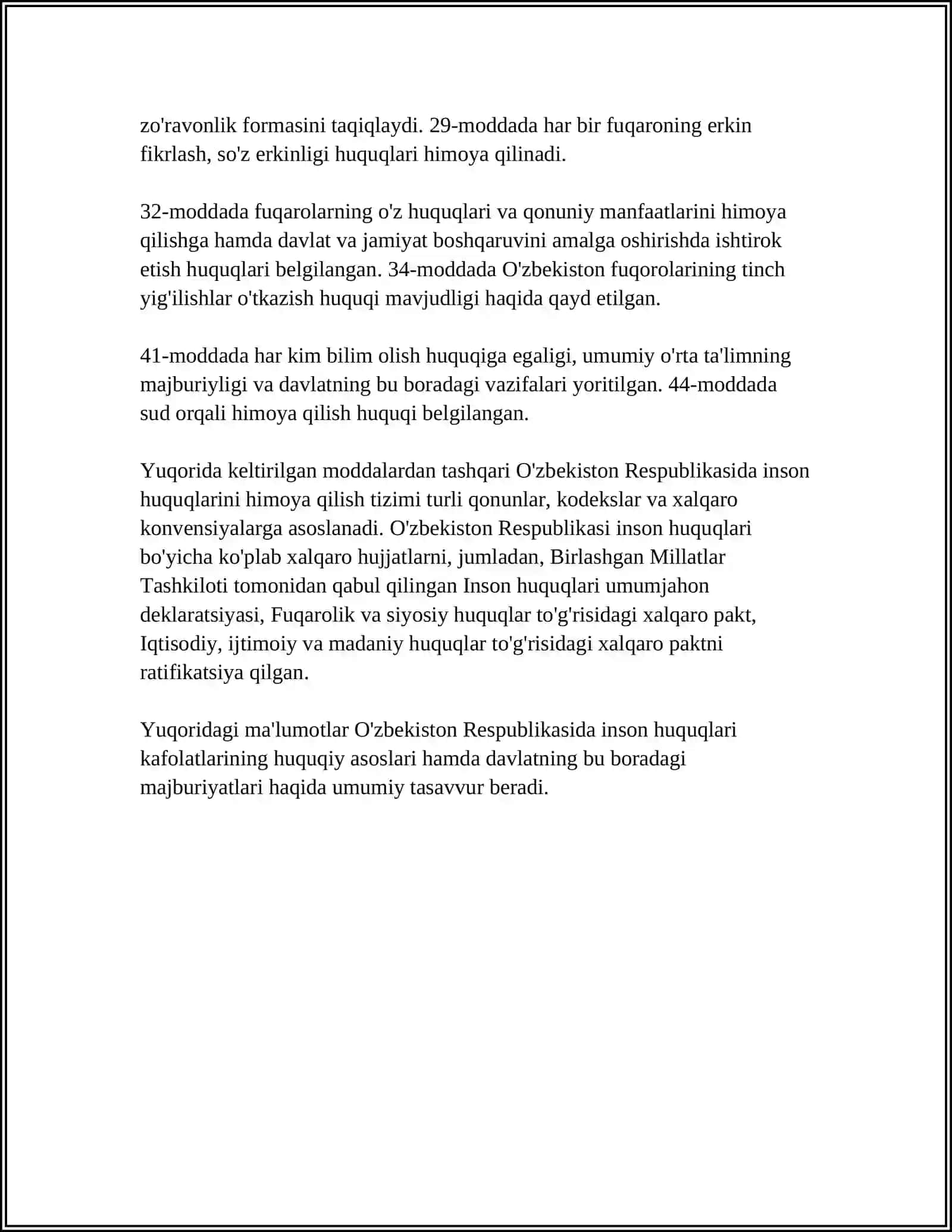 O'ZBEKISTON DA INSON HUQUQLARI VA ERKINLIKLARI KAFOLATLARINING YARATILISHI 4