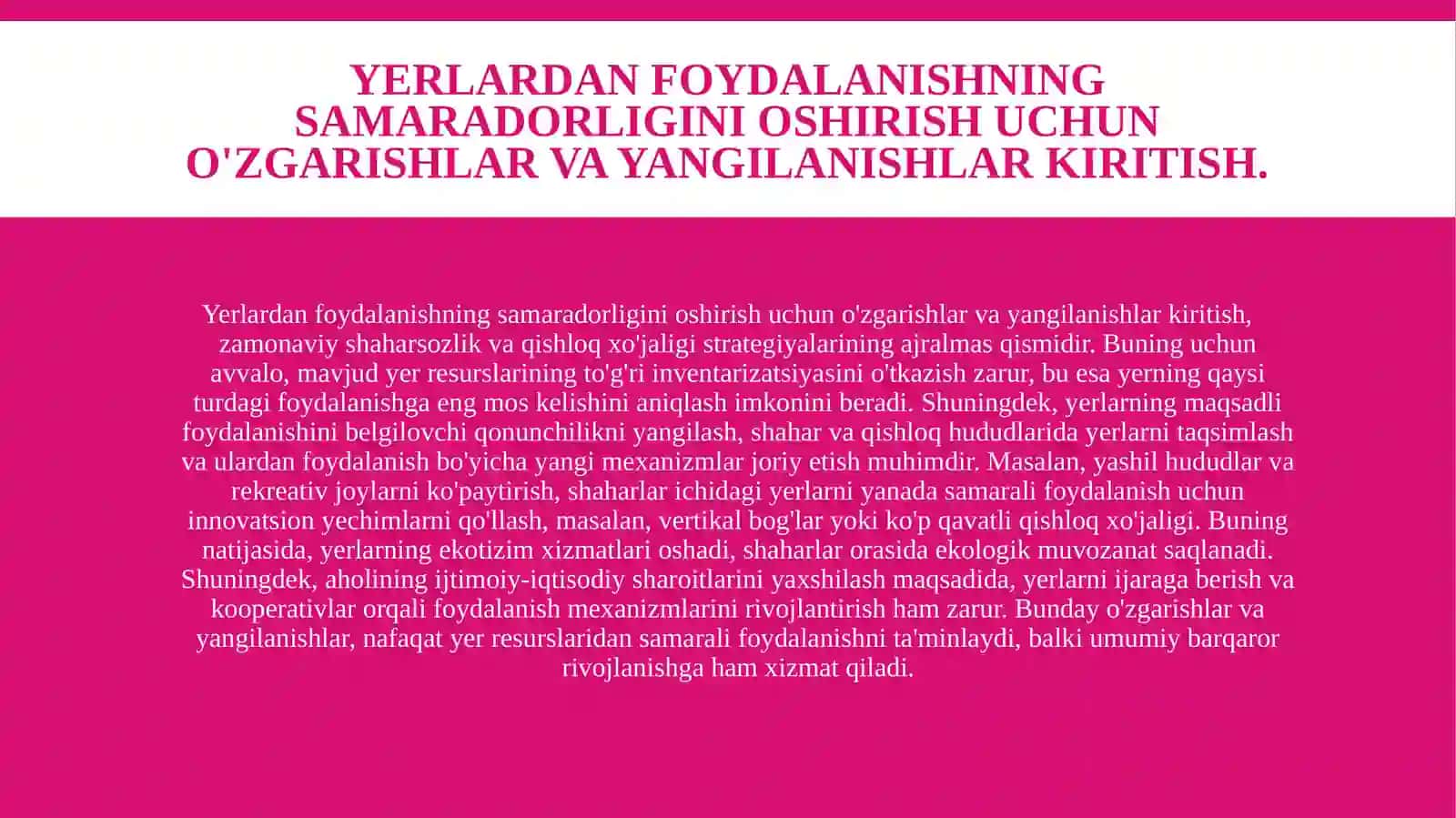 Aholi yashash joylari chegaralarini belgilash va o'zgartirish yerlarni tashkil etish va ulardan foydalanish 4