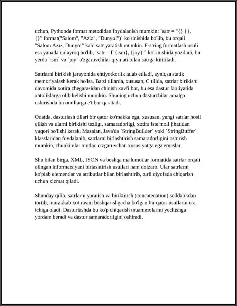 MATNLAR BILAN ISHLASH,SIMVOLLARNI TAQQOSLASH VA SATRLARNI FORMATLASH USULLARI 4
