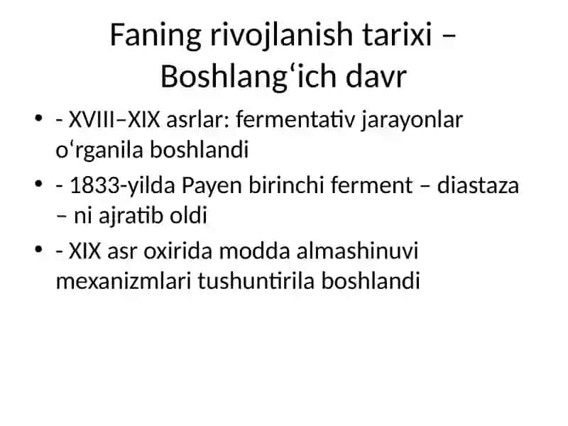Hayvonlar biokimyosi fanining ayrim sohalari va rivojlanish tarixi 4
