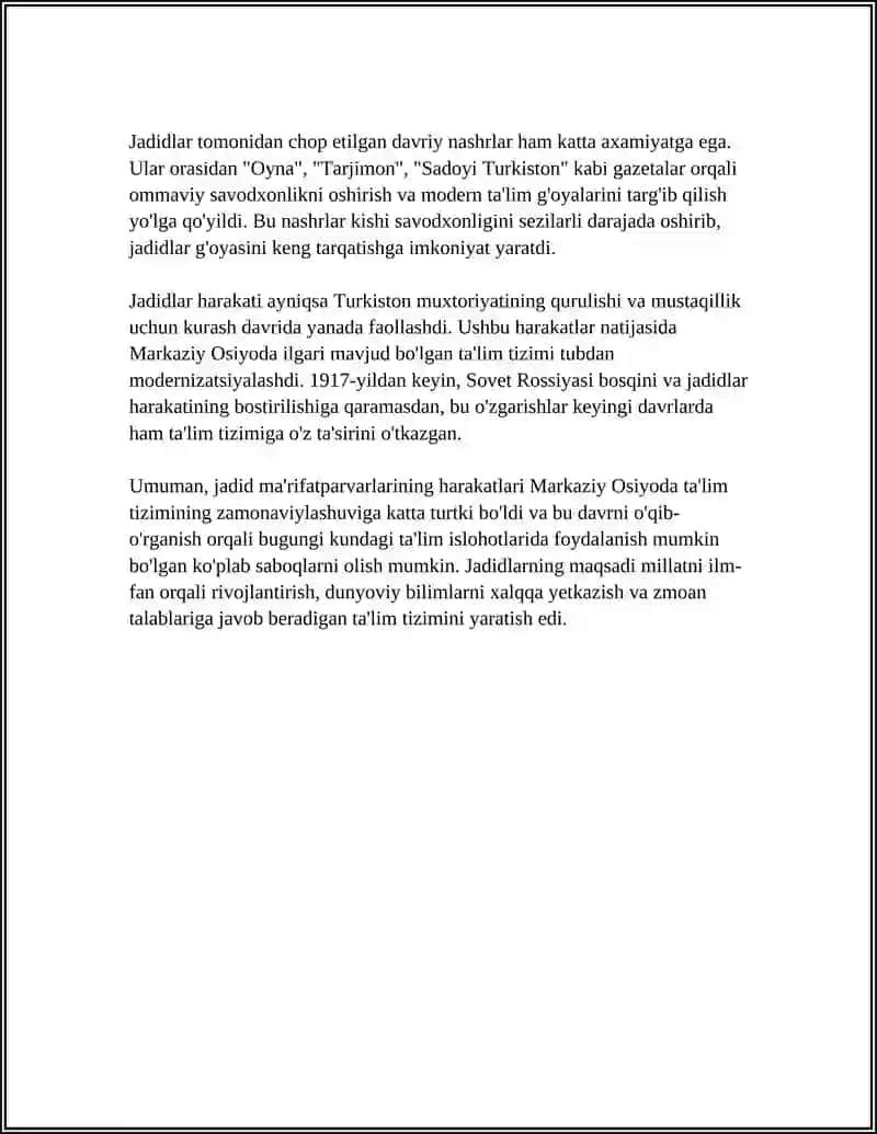 JADID MAʼRIFATPARVARLARNING OʻLKA IJTIMOIY -MANAVIY HAYOTIDA TUTGAN OʻRNI 4