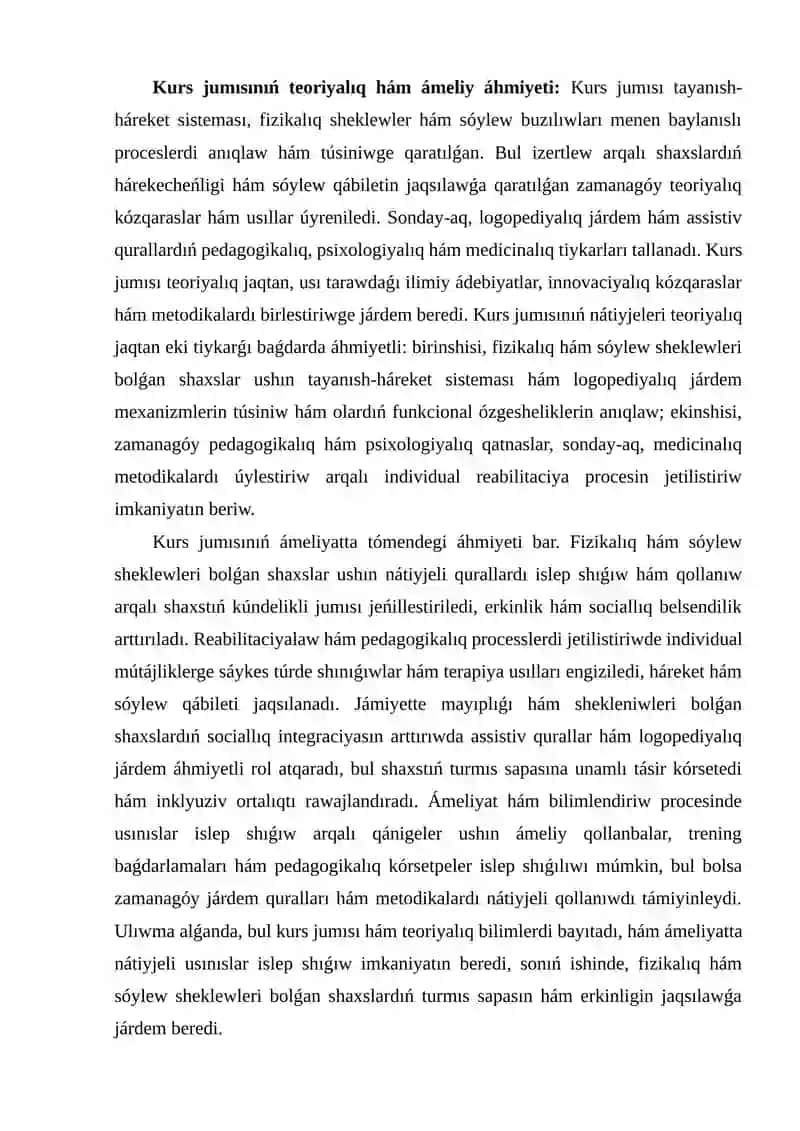TAYANÍSH-QOZǴALÍS SISTEMASÍ FIZIKALÍQ KESELLIKLERI HÁM SÓYLEW BUZÍWSHÍLÍǴÍ BOLǴAN SHAXSLAR USHÍN ASSISTIV (JÁRDEMSHI) QURALLAR HÁM LOGOPEDIYALÍQ JÁRDEM 4