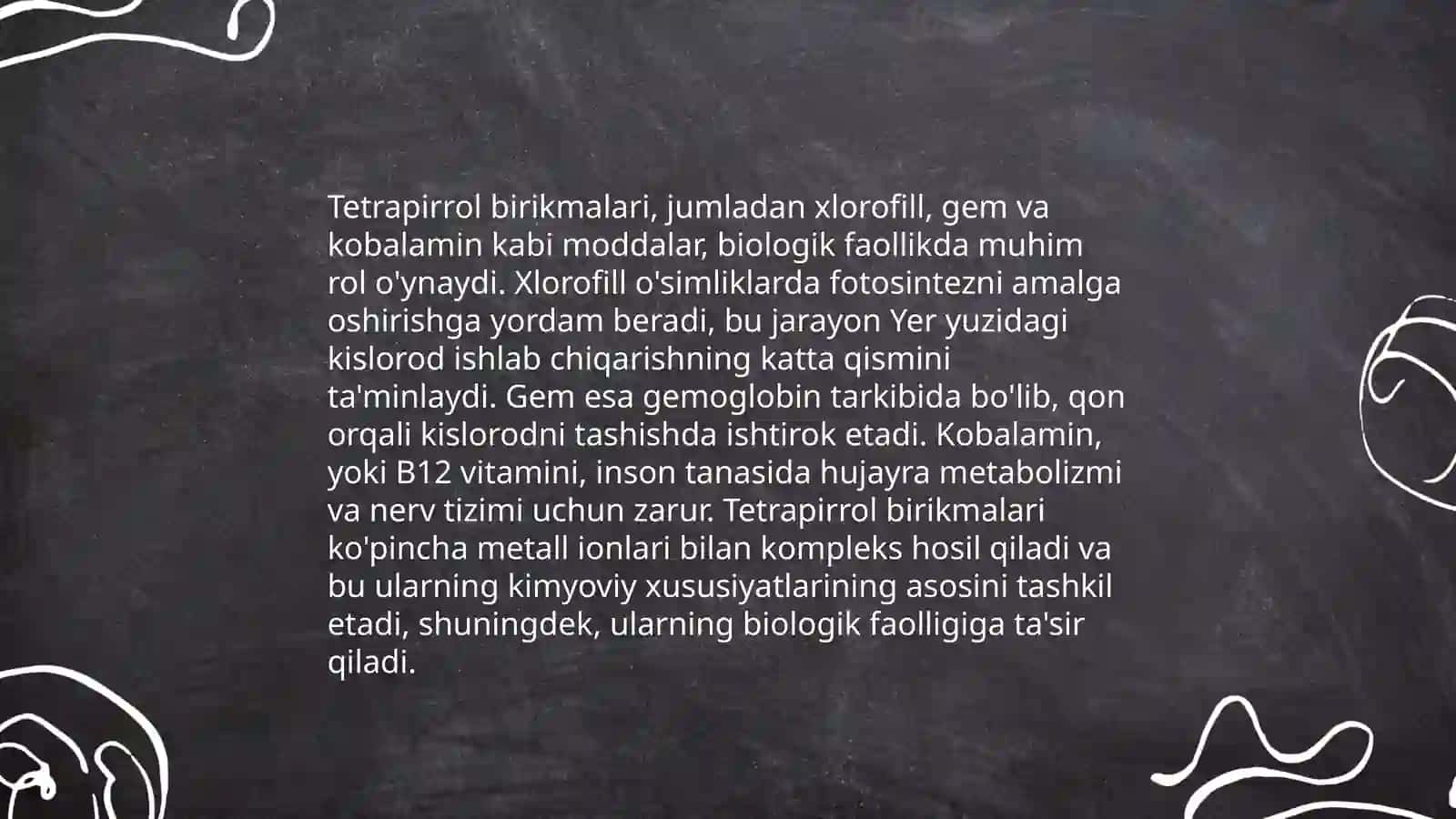 Tetrapirrolli birikmalar va metallofermentlar, kompleks birikma tabiatli dorivor vositalari 4