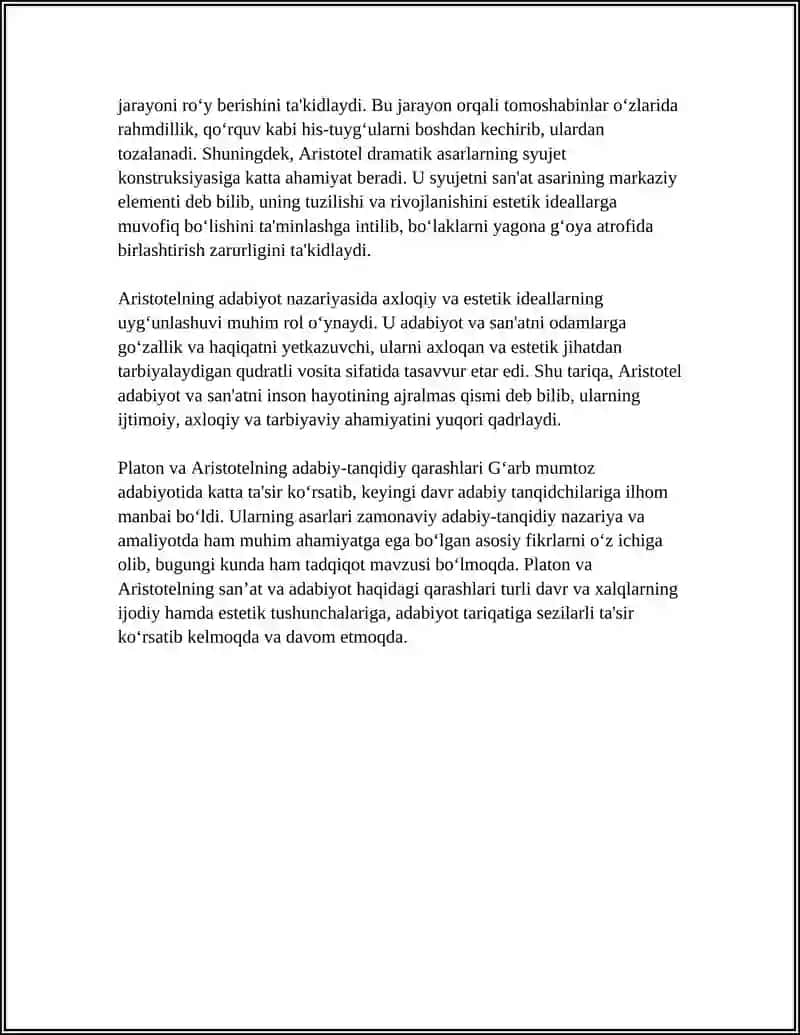 Antik davr adabiy-tanqidiy qarashlari: Platon va Aristotel 4