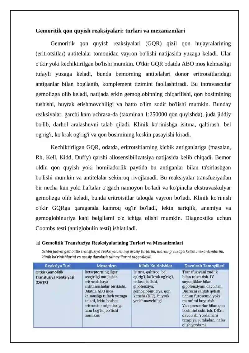 Qon quyish reaksiyalari va asoratlari haqida tushuncha 4