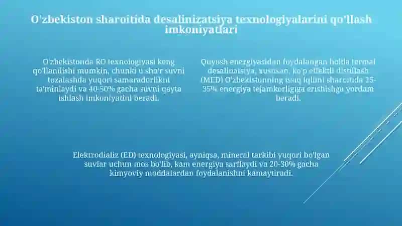 O'zbekistonda sho'r suvni chuchuklashtirish zarurati va imkoniyatlari 4