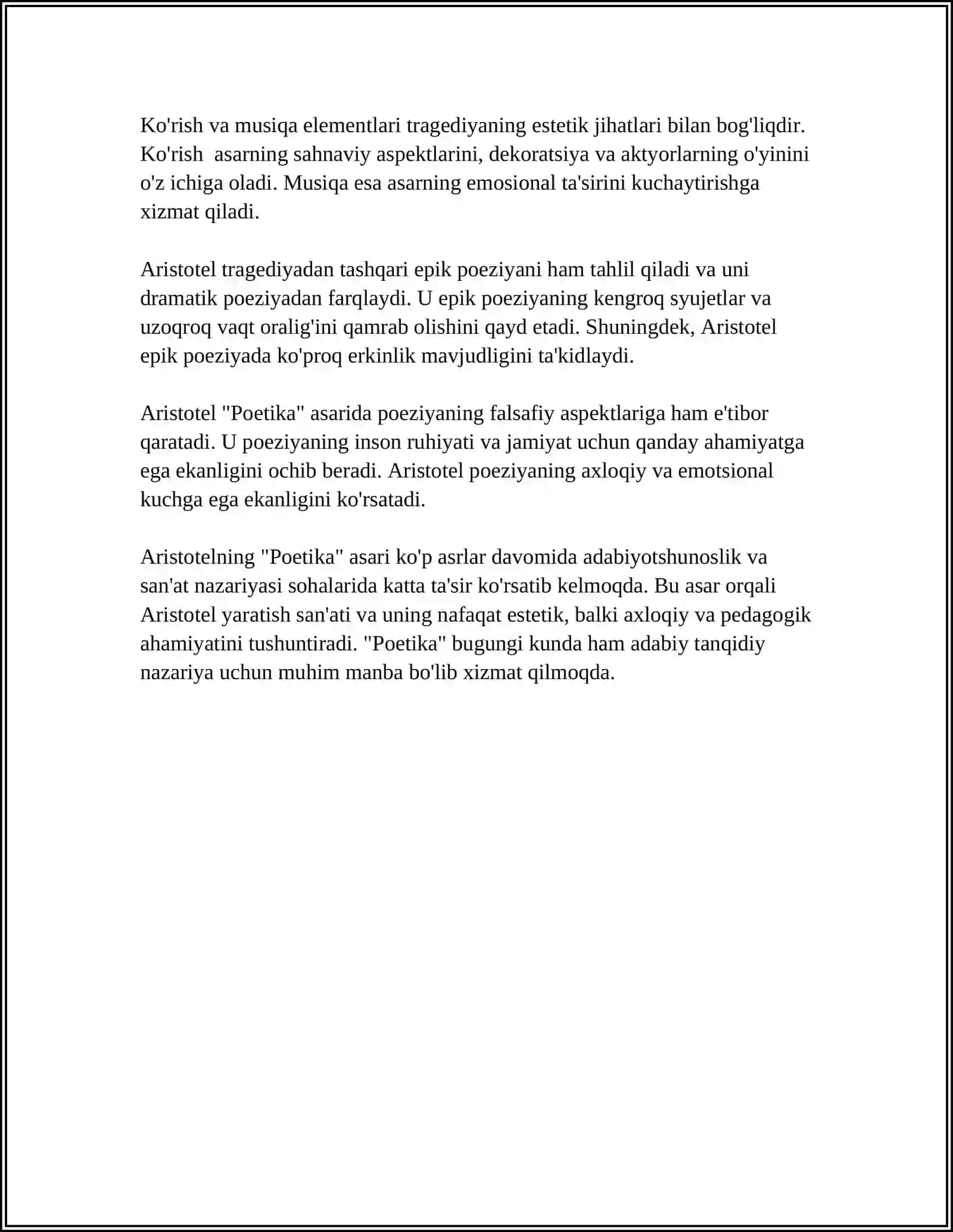 Aristotelning "Poetika" asari haqida umumiy ma’lumot 4