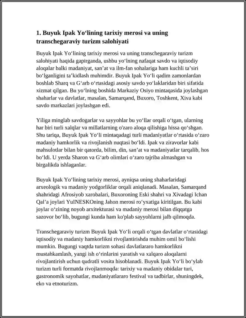 BUYUK IPAK YOʻLINING DAVLATLARARO HAMKORLIK VA TURIZMNI RIVOJLANTIRISHDAGI AHAMIYATI 4