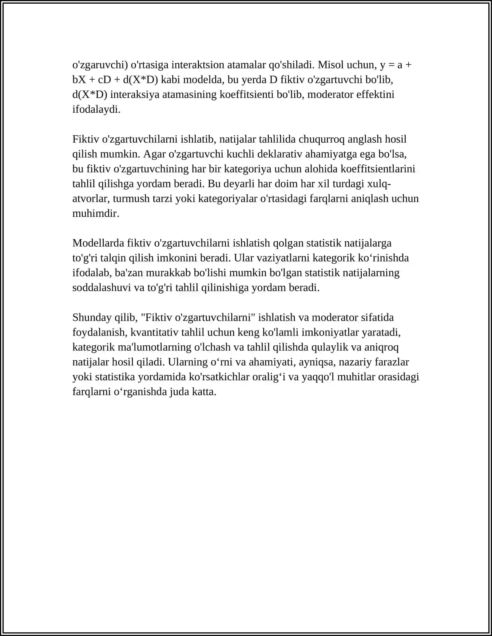 FIKTIV O'ZGARUVCHILARNI O'ZGARUVCHI OMIL SIFATIDA FOYDALANISH 4