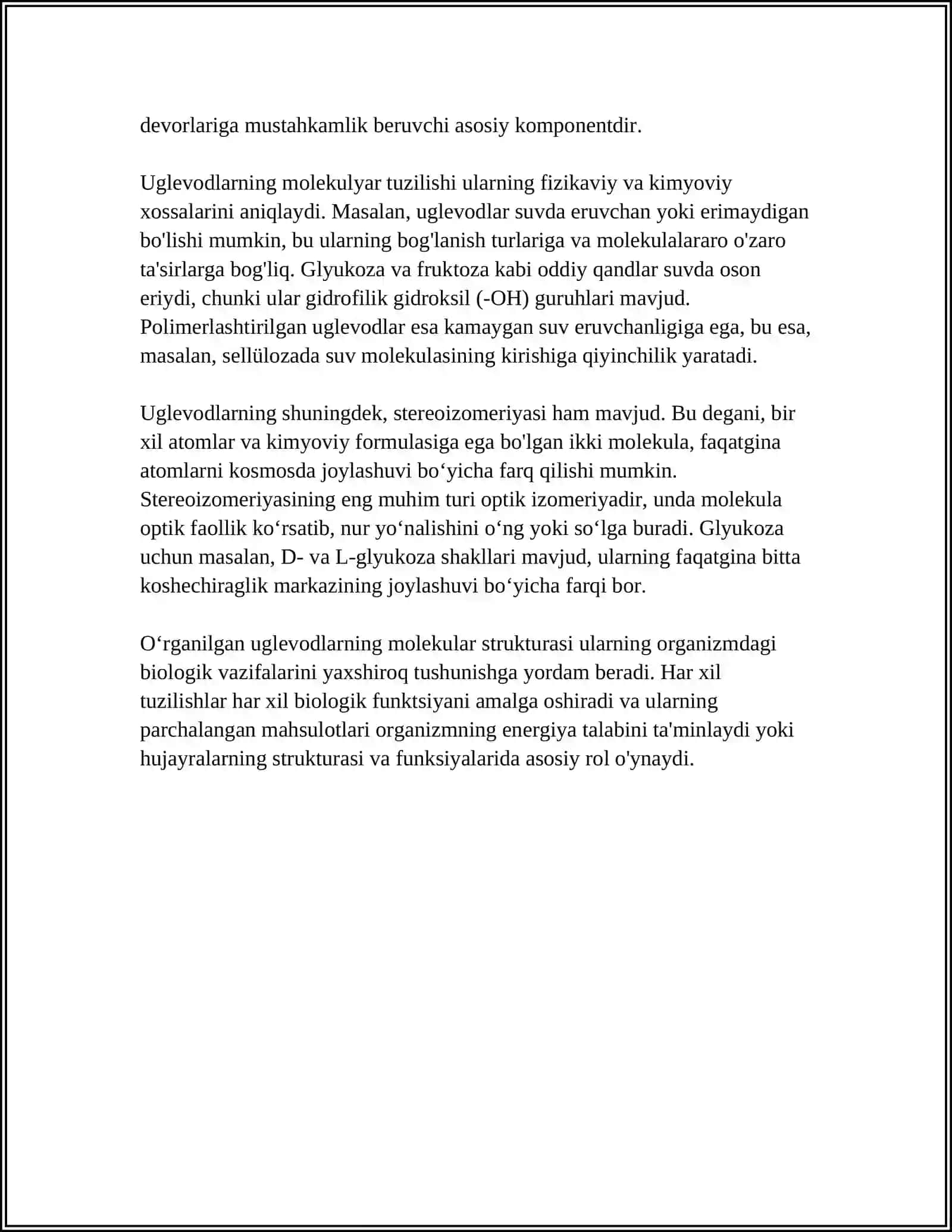 UGLEVODLAR SINIFI 4