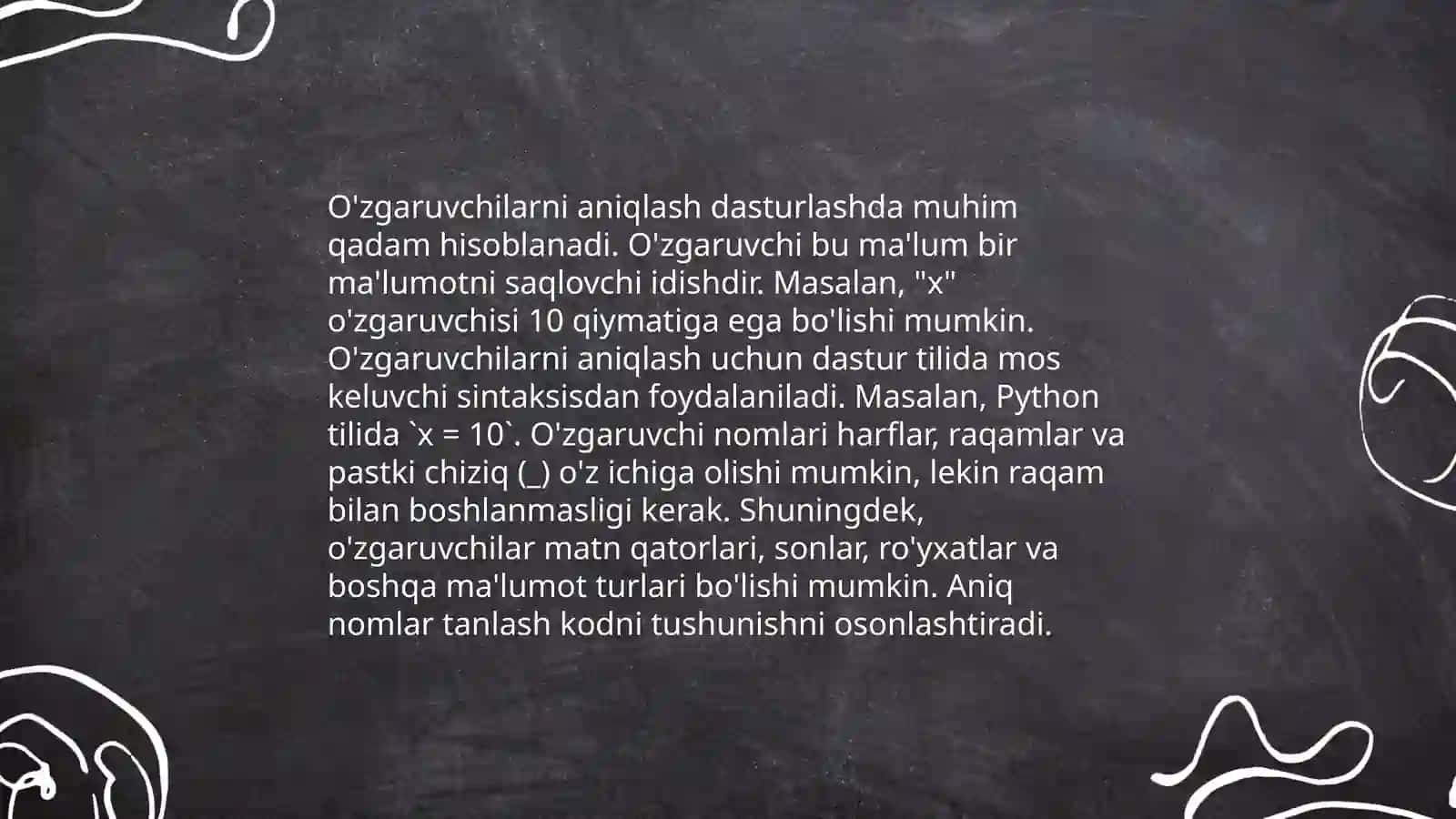 O'zgaruvchilar va ularni boshqarish 4