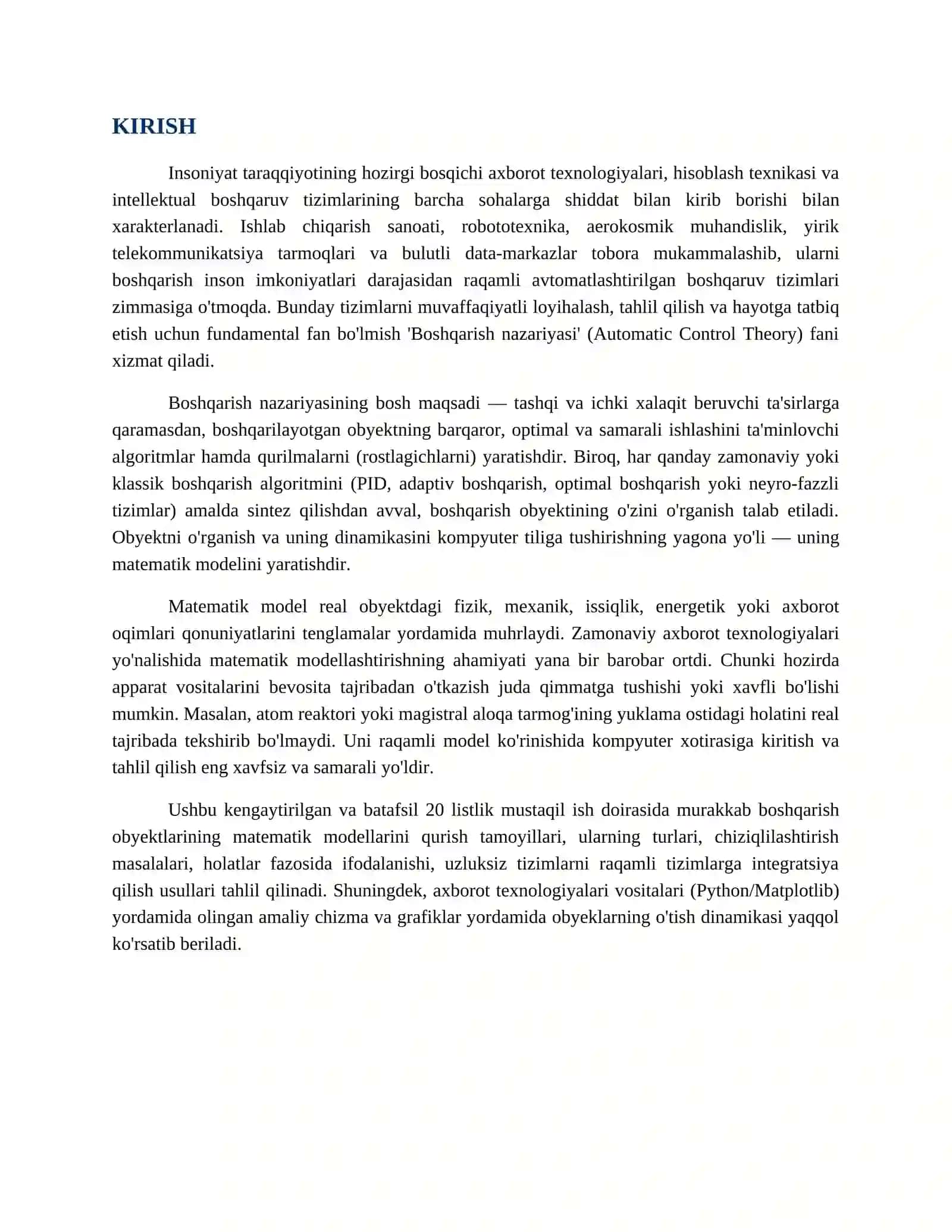 MURAKKAB BOSHQARISH OBYEKTLARINING MATEMATIK MODELLARINI TUZISH USULLARI VA ULARNING AXBOROT-DURSTURIY VOSITALARDA TAHLILI 4