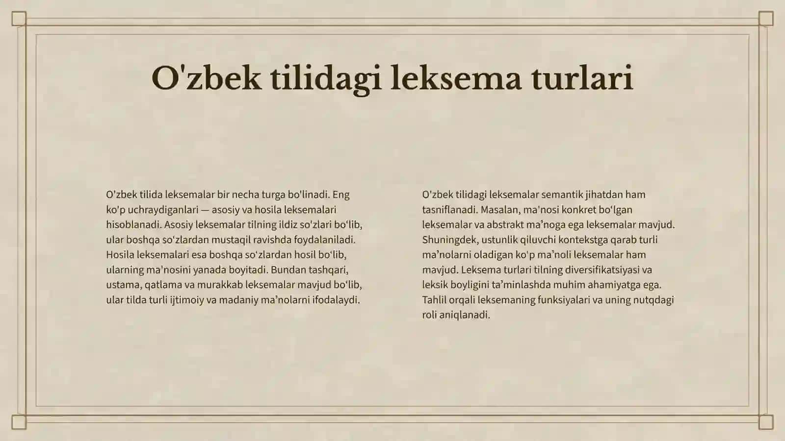 OʻZBEK TILIDA LEKSEMA VA LEKSIK MAʼNONING SEMANTIK TARKIBI 4