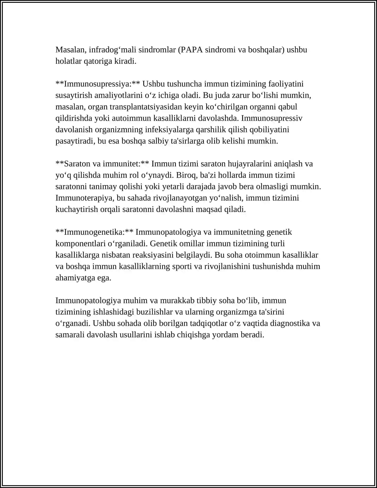 IMMUNOPATOLOGIYA, O‘SMA HUJAYRALARINI KELIB CHIQISHDAGI AHAMIYATI. IMMUN TANQISLIKLARDA OPPORTUNISTIK INFEKSIYALAR BOSHQARILISHINING MOLEKULYAR MEXANIZMI 4