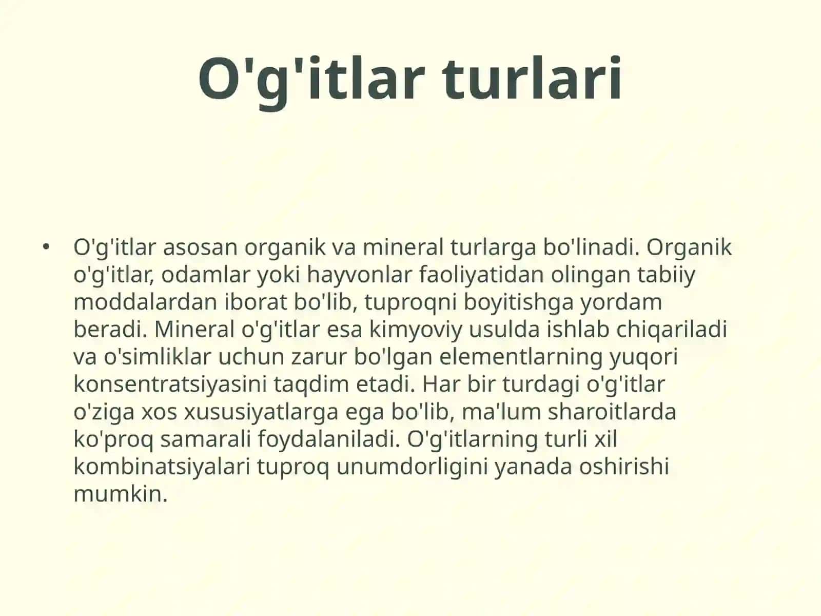 Sug’oriladigan yerlarda organik va mineral o’g'itlar 4