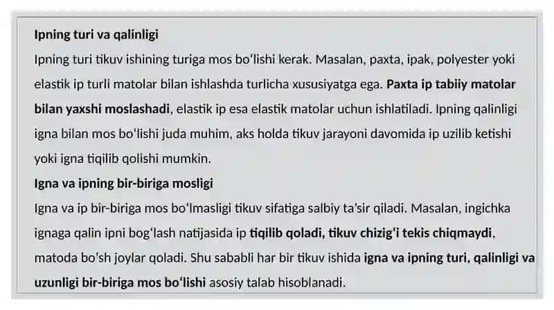 Igna ip va tikuv mashinalarni tanlash gazlamaning oʻngini tanlash,dekatirofkasi 4