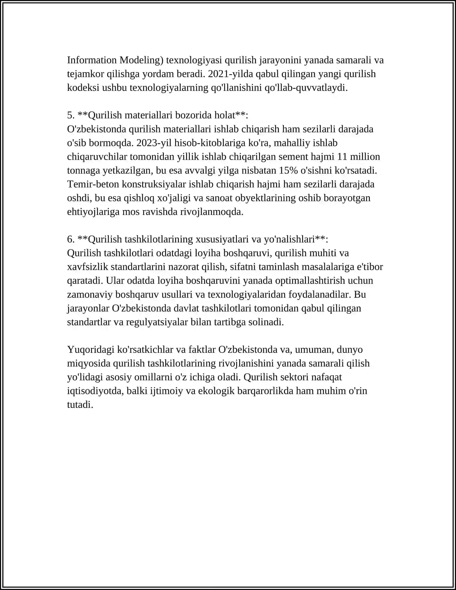MUSTAQIL ISH Mavzu: QURILISH TASHKILOTLARINING MOHIYATI VA ULARNING TASNIFI. QURILISH TASHKILOTLARINI BOSHQARISH SHAKLLARI 4