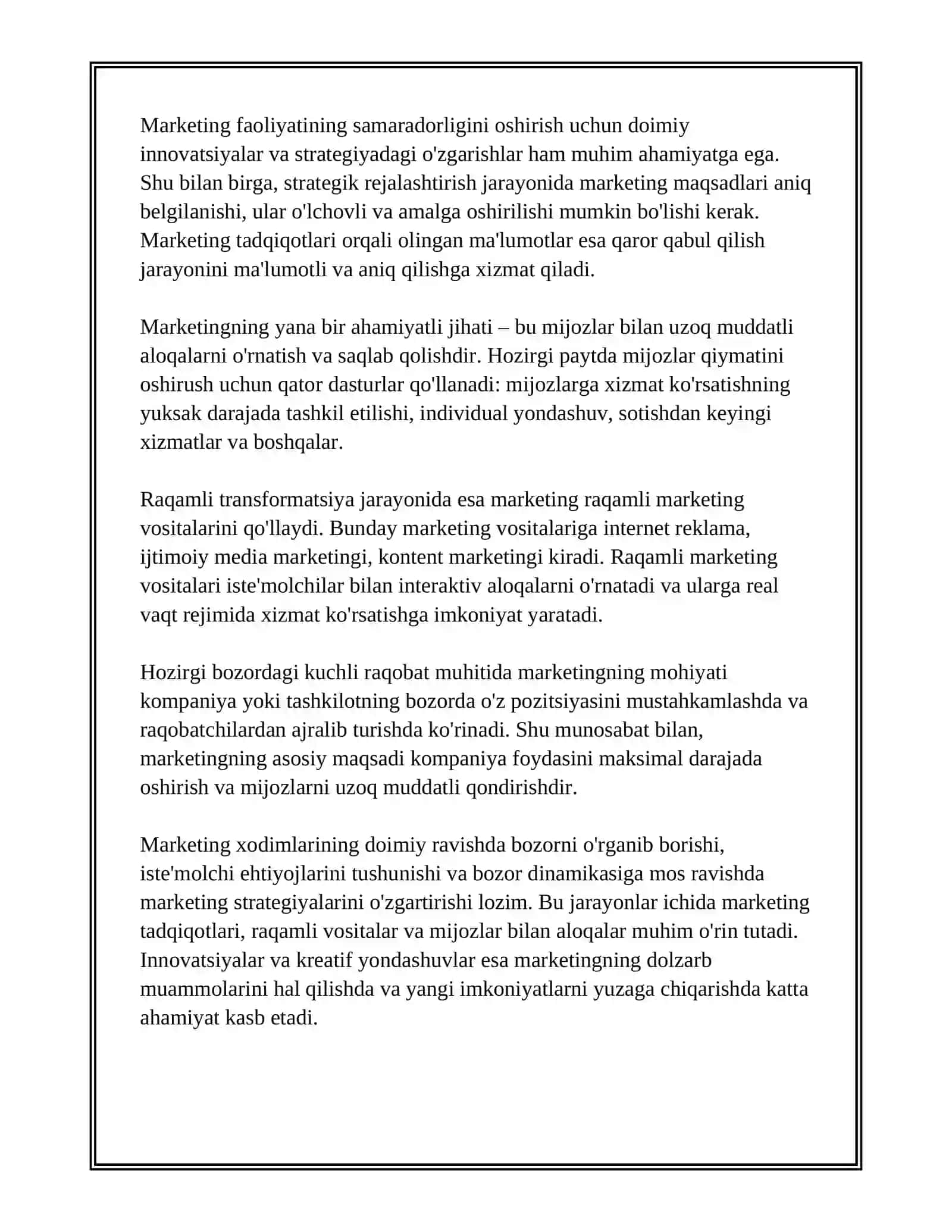 MARKETING TUSHUNCHASI,UNING MOHIYATI VA SAMARADORLIGI 4