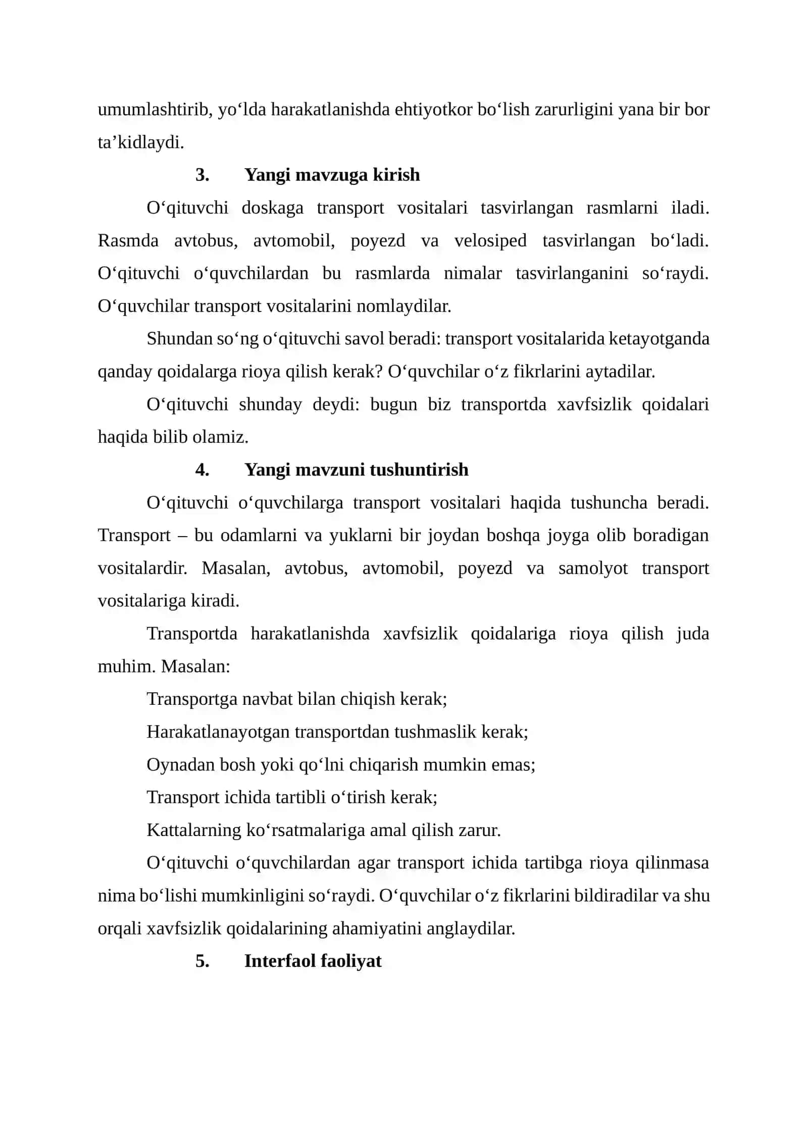 Transportda xavfsizlik (1-sinflar uchun dars ishlanma) 4