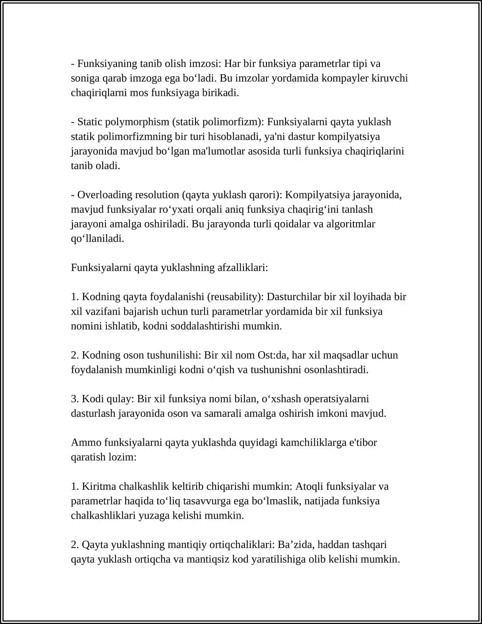 SINFLARNI YARATISHDA FUNKSIYALARNI QAYTA YUKLASH MEXANIZMIDAN UNUMLI FOYDALANISH 4