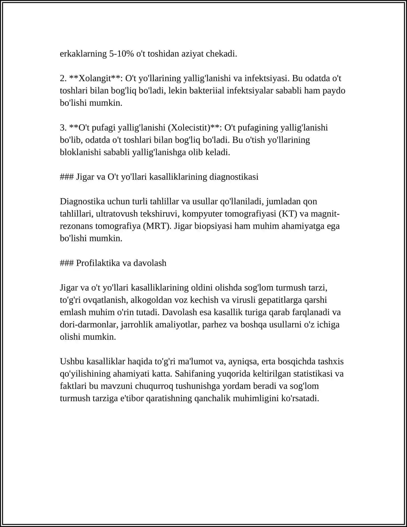 JIGAR VA O`T YO'LLARI KASALLIKLARIDA BEMORLARNI TEKSHIRISH. SO'RAB SURISHTIRISH. ASOSIY SHIKOYATLARI, DIAGNOSTIK AHAMIYATI. KO'ZDAN KECHIRISH, JIGAR PERKUSSIYASI (KURLOV BO'YICHA), PALPATSIYASI. DIAGNOSTIK AHAMIYATI 4