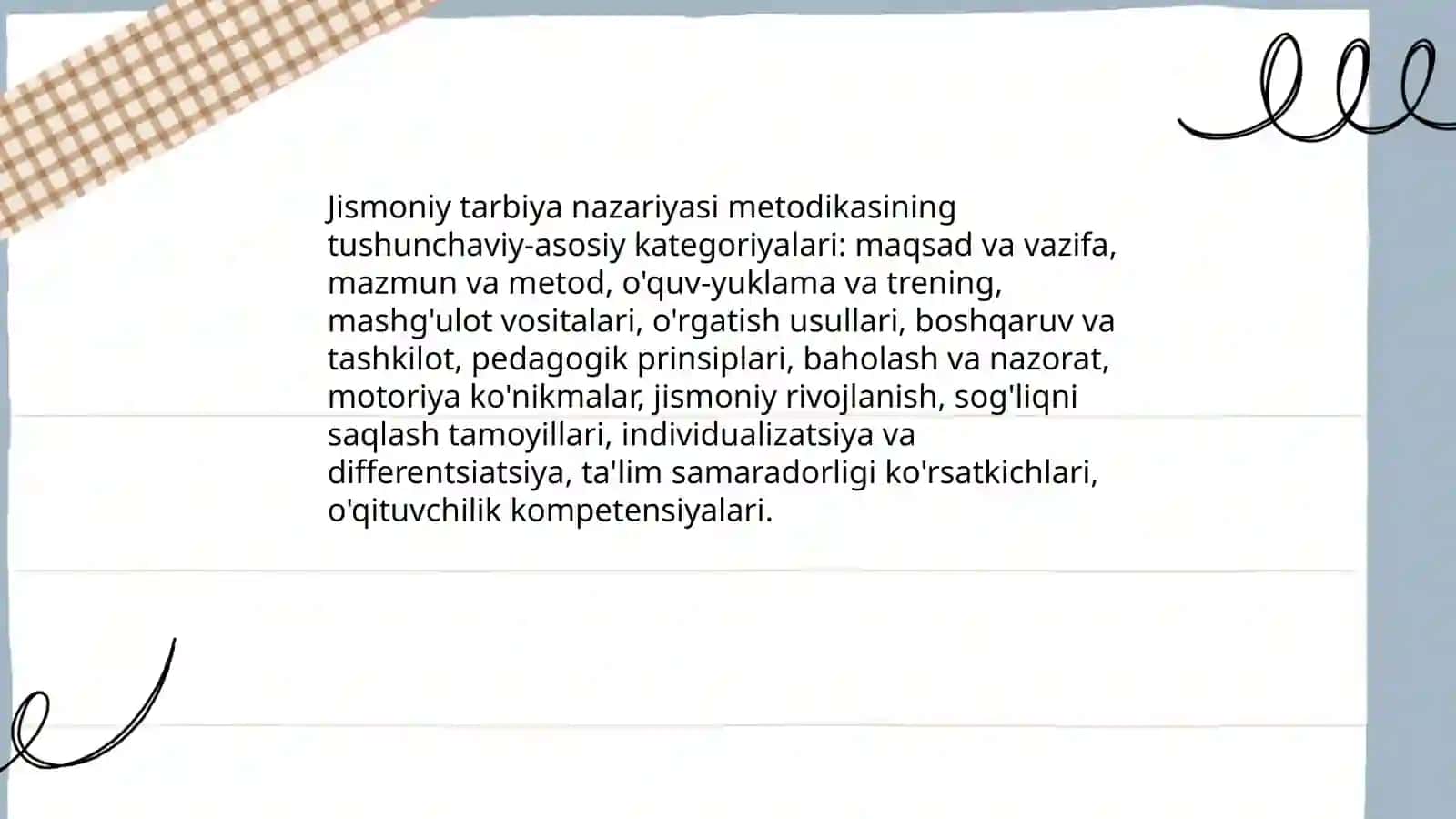 Jismoniy tarbiya nazariyasi metodikasi fanining predmeti va asosiy tushunchalari Abdurahmonova Mubinabonu 4