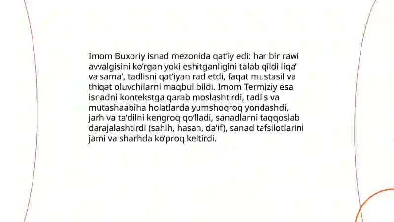 Imom Buxoriy va Imom Termizining hadis ilmiga qo'shgan hisallarini qiyosiy tahlili 4