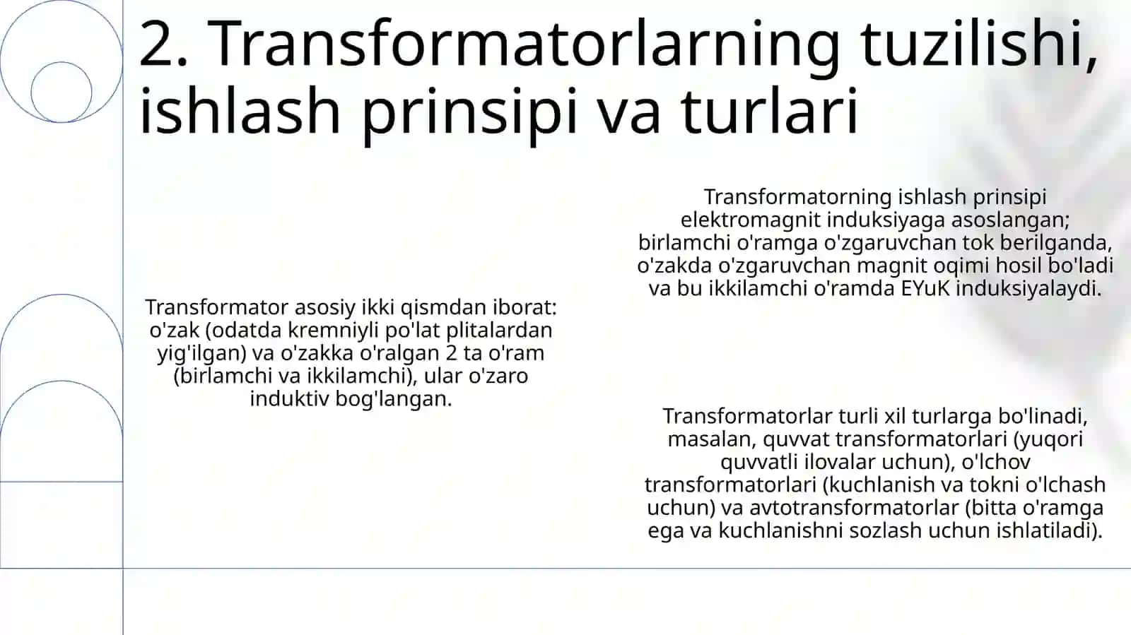Transformatorlarning elektr taʼminotidagi órni va hisoblash usullari 4