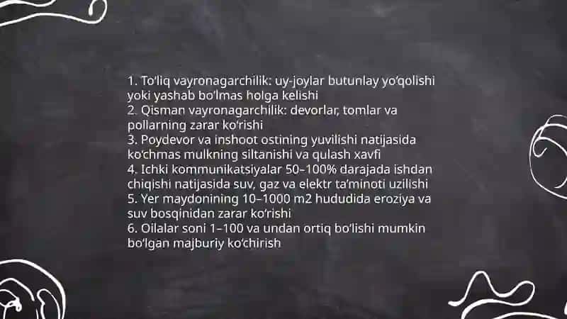 Gidrotexnika inshoatlarning falokati natijasida bo'lishi mumkin bilvosita va bevosita zararlari 4