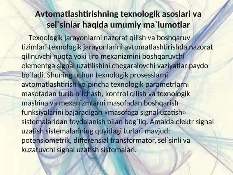 Sel’sinuzatish usullari bilan nazorat va boshqarish jarayonlarni avtomatlashtirish 4