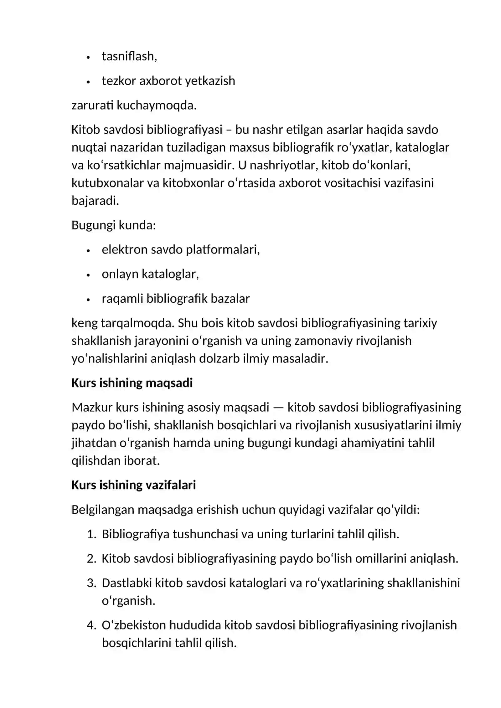 "BIBLIOGRAFIYASHUNOSLIK" Fanidan Kurs Ishi 4
