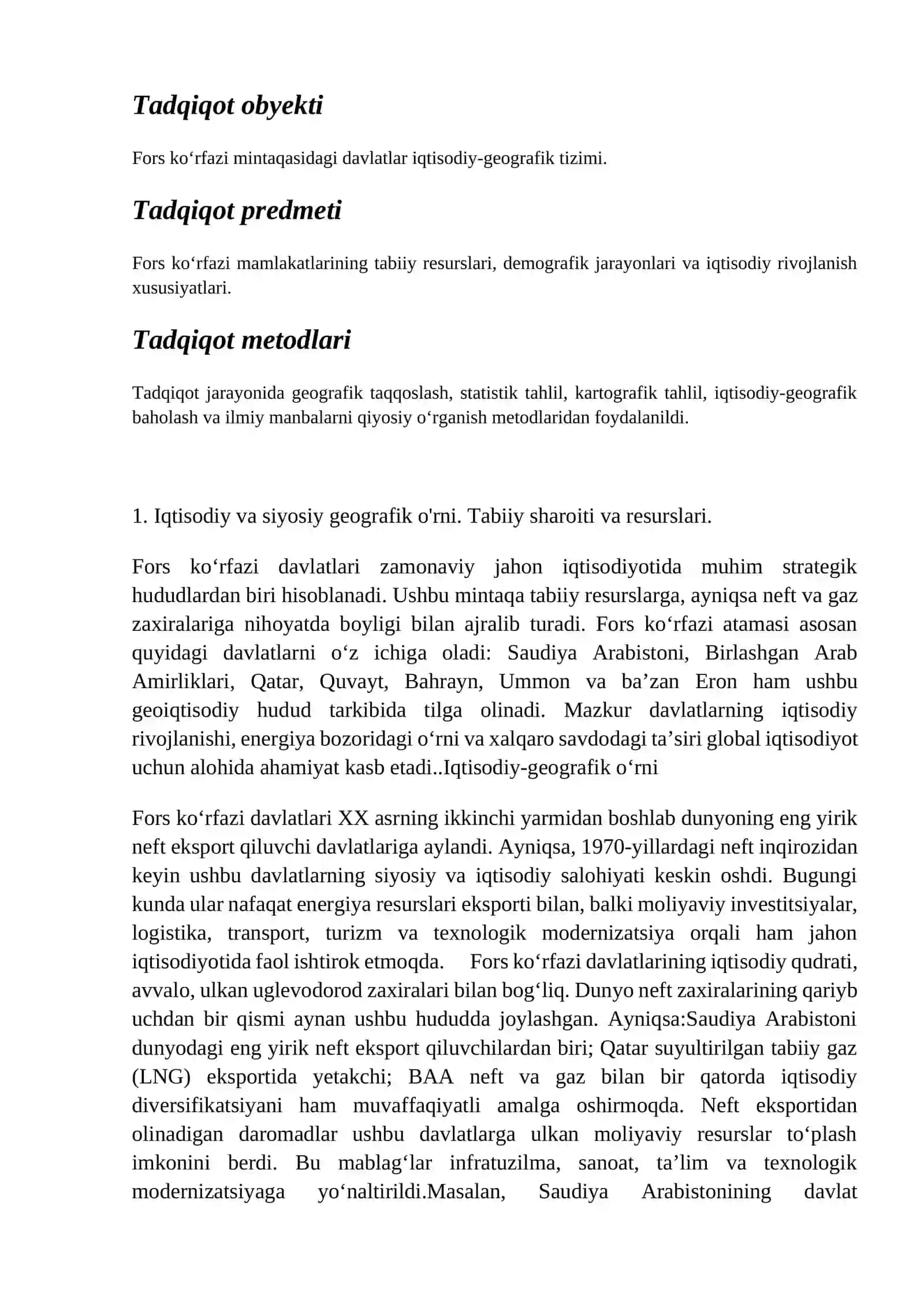 Fors ko‘rfazi mamlakatlarining iqtisodiy-geografik tavsifi 4
