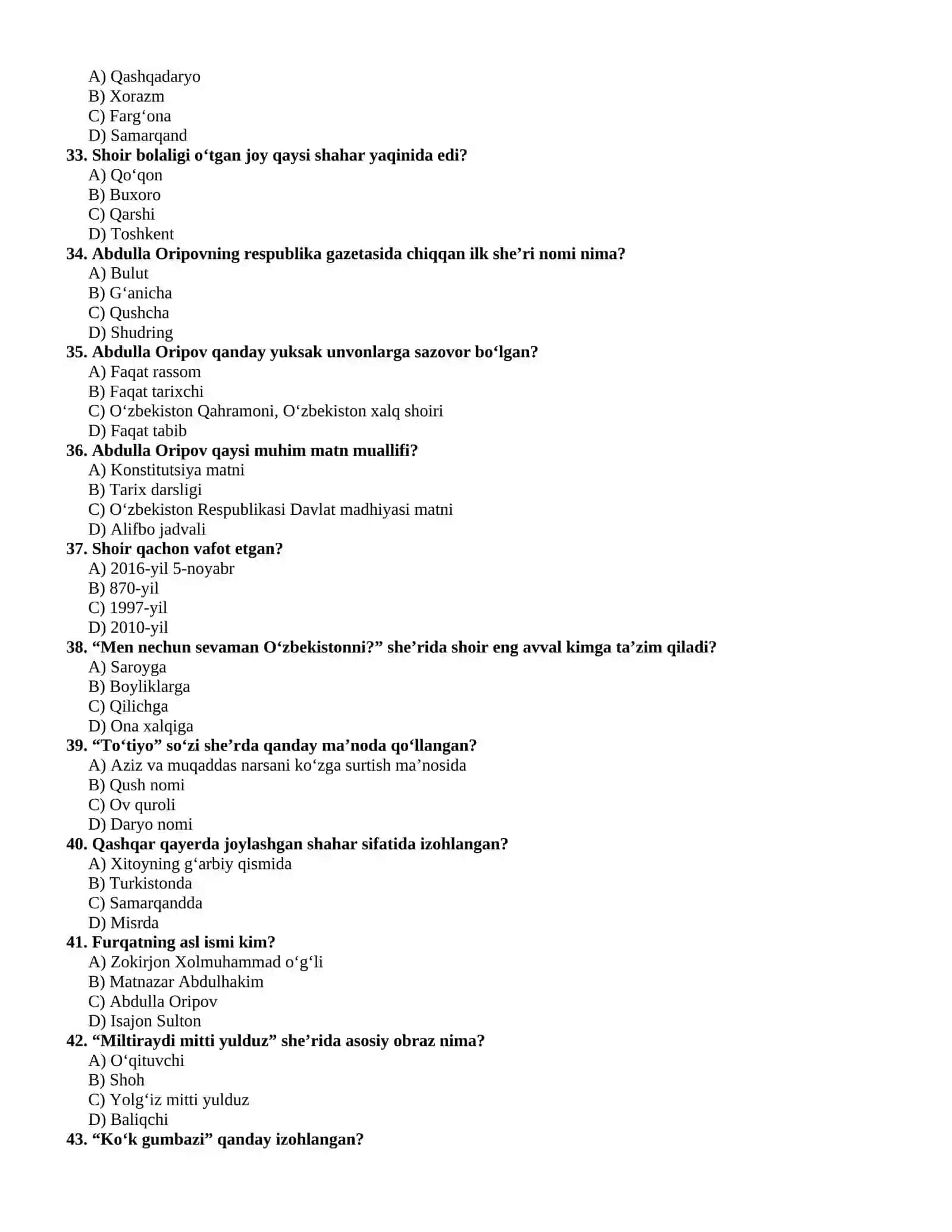 5-SINF ADABIYOTI 1-QISM BOʻYICHA TESTLAR 4