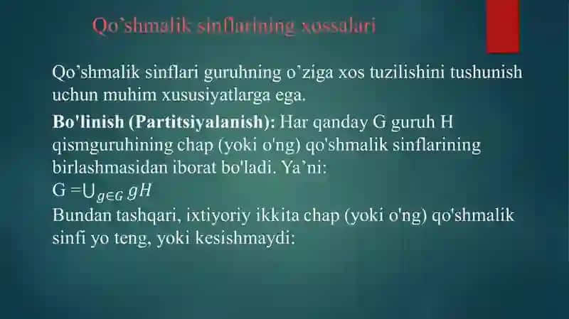 “O‘ng va chap qo‘shmalik sinflar. Lagranj teoremasi” 4
