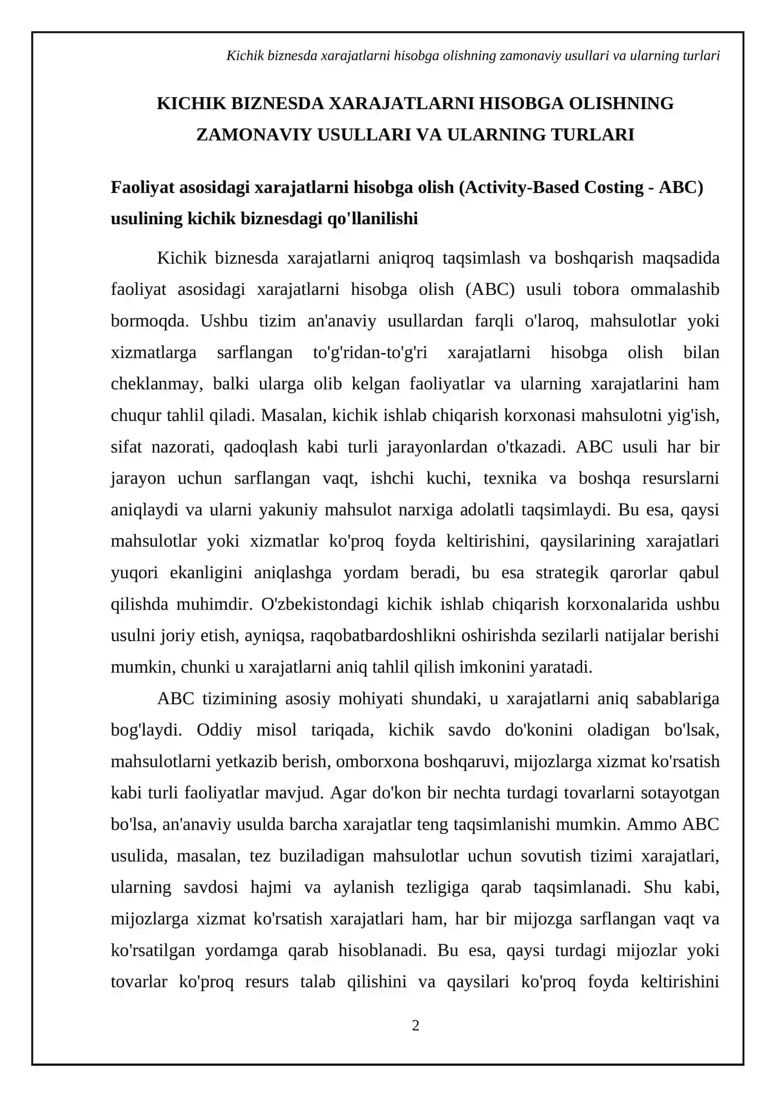 Kichik biznes uchun xarajatlarni hisobga olish tizimini ishlab chiqish: usulini tankash va asoslash 4